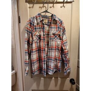 Red Head Brand Co. Long Sleeve Orange Grey Flannel Button Up Shirt Mens Size M